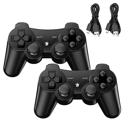 Diswoe Mando PS3, 2 Pack Mando Inalámbrico para PS3, Wireless Bluetooth Controlador con Doble Vibración, Gyro Axis, Mando Recargable PS3 Gamepad Joystick con 2 cables de carga